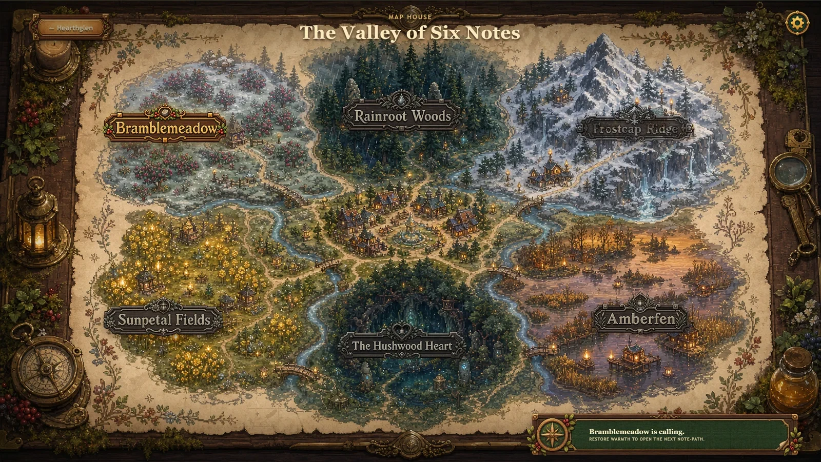 The illustrated Valley of Six Notes map